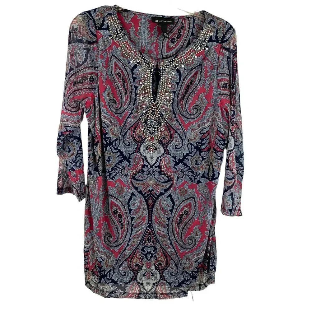INC International Concepts Embellished Tunic Blouse Size XL